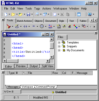 Screenshot of HTML Kit - Default setup