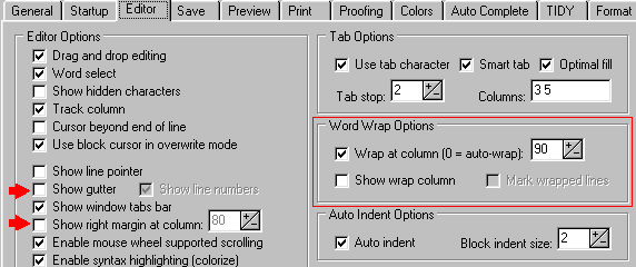 Screenshot of Editor tab in Preferences dialog